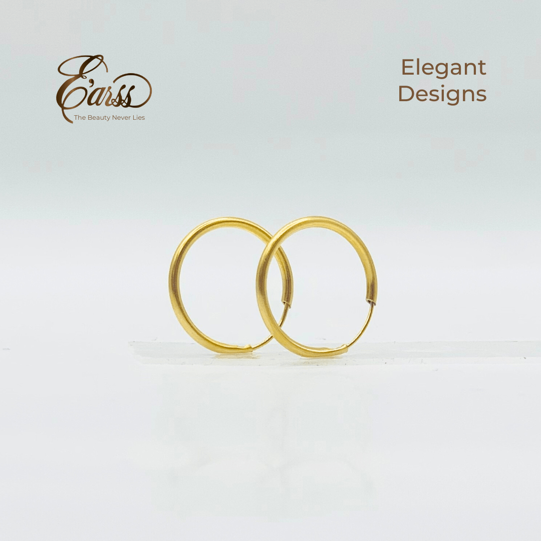 Gold hoop earrings on a light gray background with 'Earss' brand name.