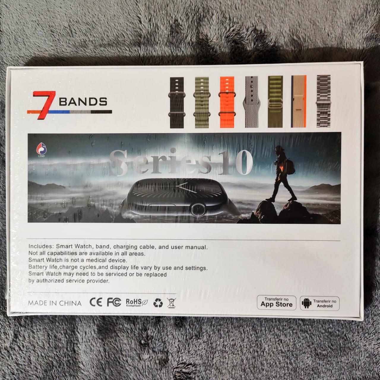 Box of 7 Bands smart watch bands on a textured surface