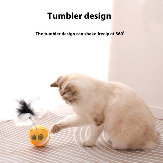 Cats Feather Toy Rotate Cat Tumbler Teaser Catmint Roller Track Ball - PERSP SMS