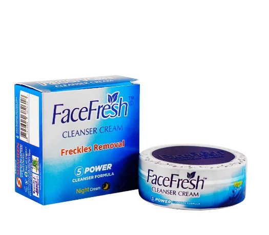 FaceFresh cleanser cream packaging with box and jar on a white background