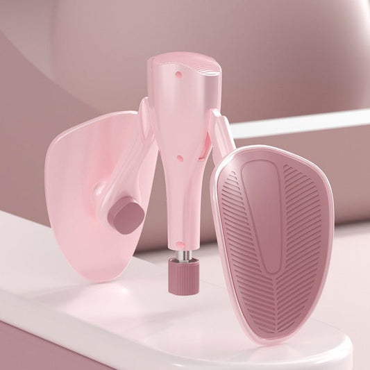 Pink hair removal tool on a white surface with a pink background