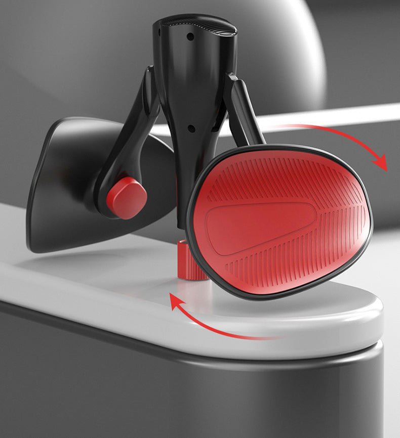 Car mirror with red surface and black frame on a car dashboard