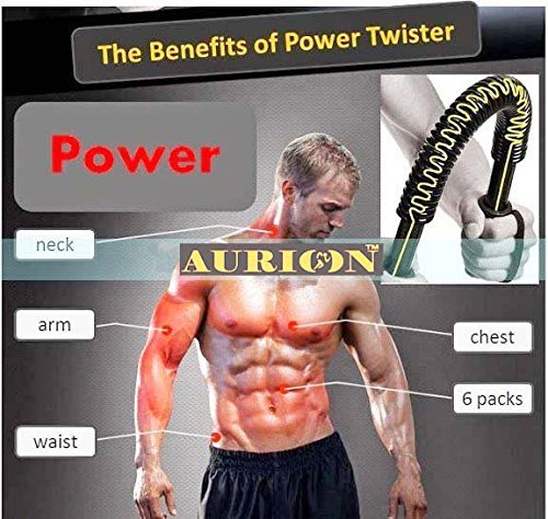 Advertisement for Aurion Power Twister showing muscle benefits on a muscular man.