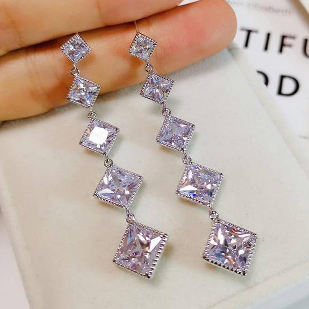 Simple Fashion In Europe And America Square Tassel Long Earrings