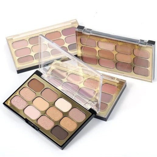 Makeup eyeshadow palettes with a variety of colors on a white background
