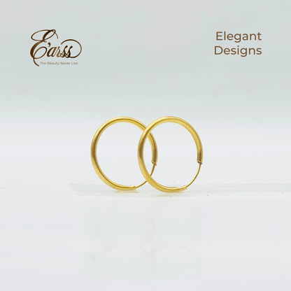 Gold hoop earrings on a light gray background with 'Earss' brand name.