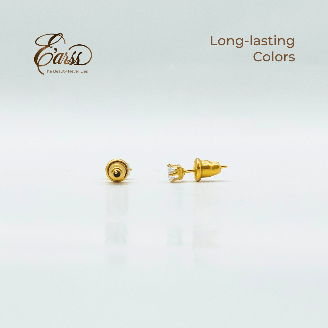 Gold earrings on a light gray background with 'Earss' brand logo.