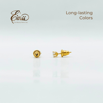 Gold earrings on a light gray background with 'Earss' brand logo.