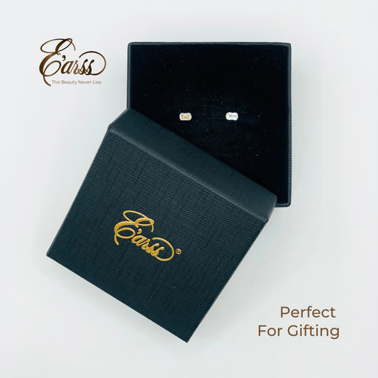 Black jewelry box with gold 'Ears' branding on a white background