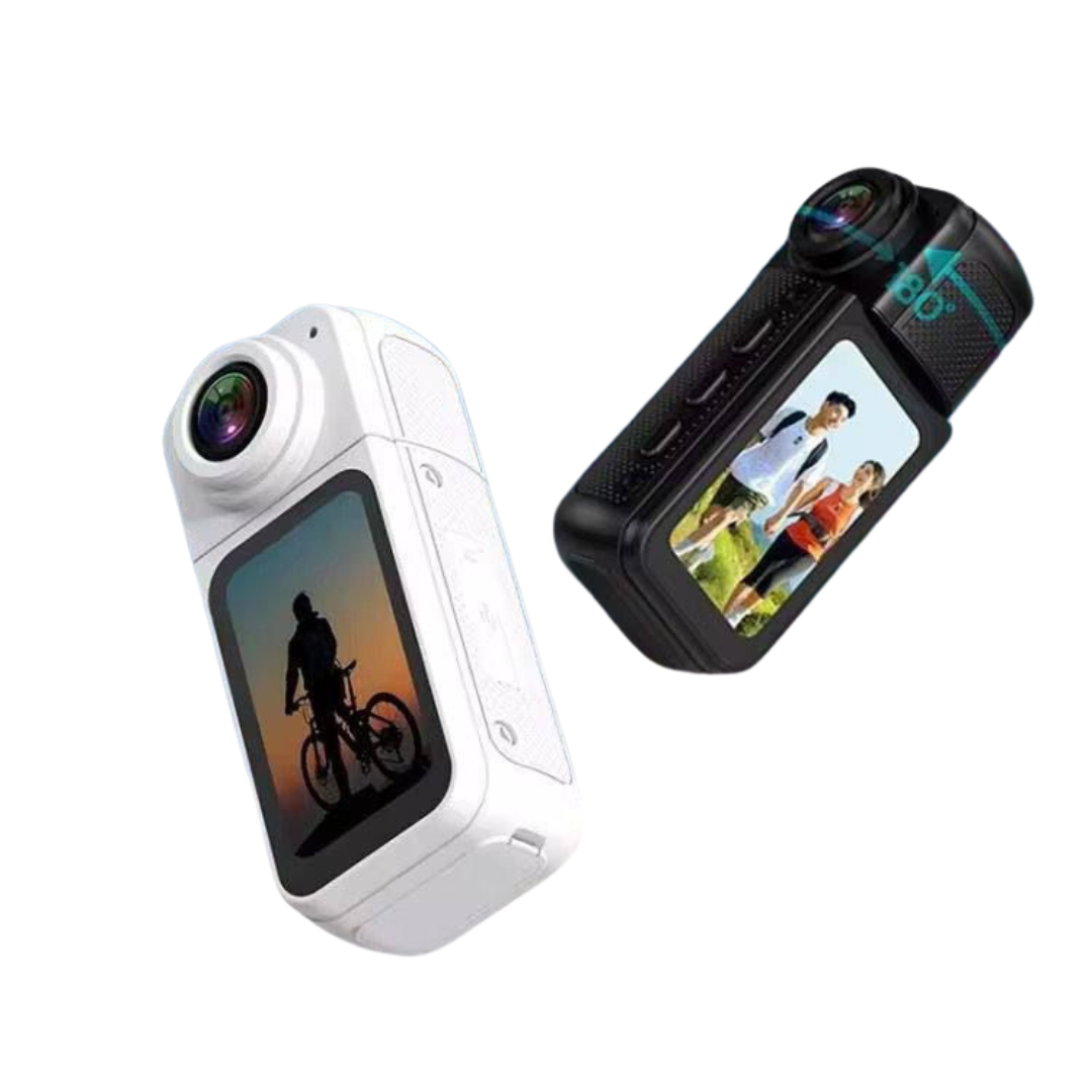 Two action cameras on a white background