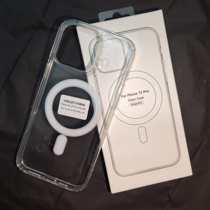 Clear phone case with ring holder on a black background