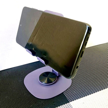 Smartphone on a stand with a white background