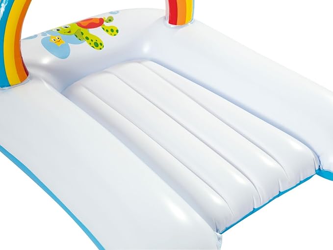 Inflatable pool float with colorful design on a white background