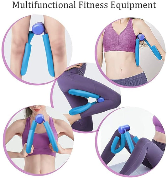 Multifunctional fitness equipment being used on a person in various poses.