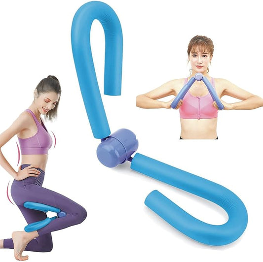 Blue and purple exercise tool with two women using it on a white background