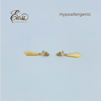 Gold earrings on a light blue background with 'Ears' brand logo.