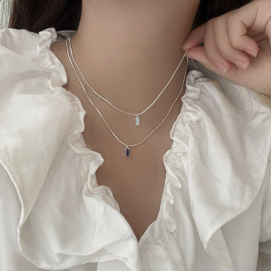 Sense Beautiful Square Blue Clavicle Chain
