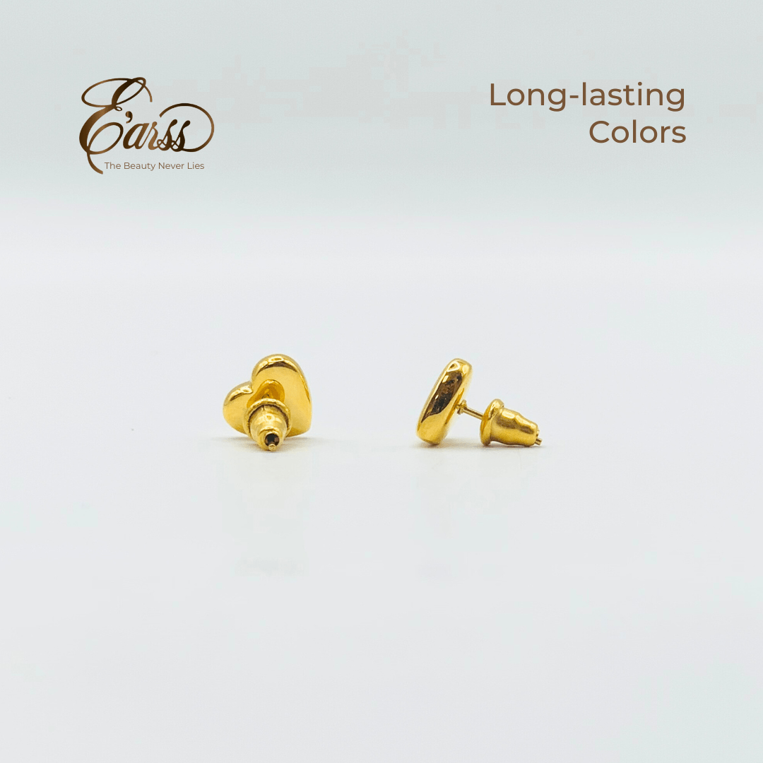 Gold earrings on a light gray background with 'Earss' brand name.