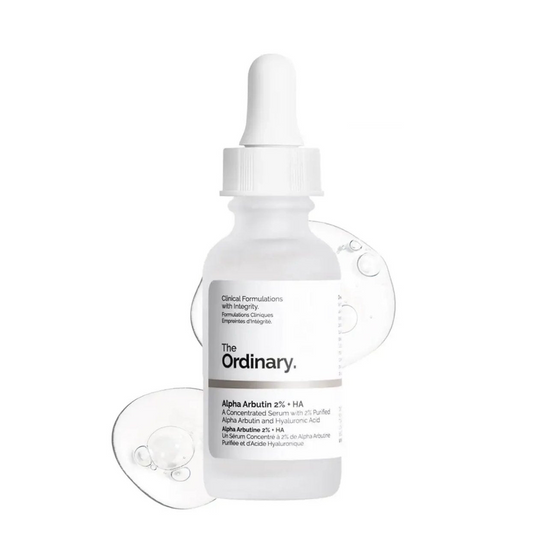 The Ordinary skincare serum bottle on a white background