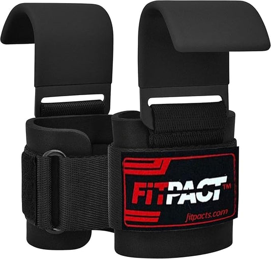 Black wrist wraps with FitPact logo on a white background