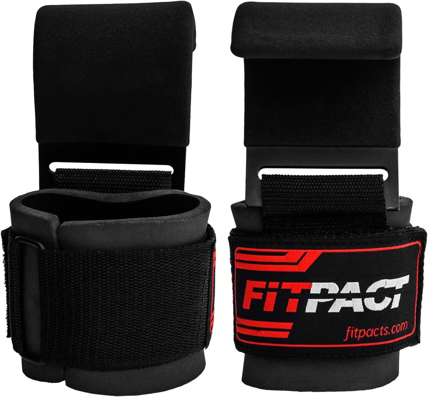 Black wrist wraps with FitPact branding on a white background