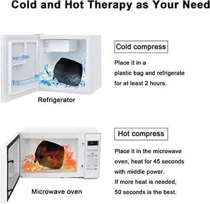 Instructions for using a cold and hot compress with a refrigerator and microwave oven.