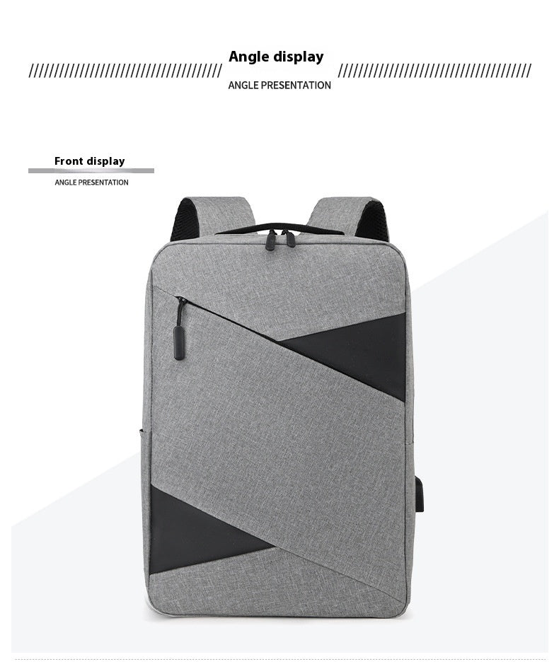 Gray backpack with geometric design on a white background