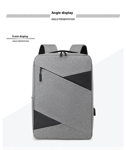 Gray backpack with geometric design on a white background