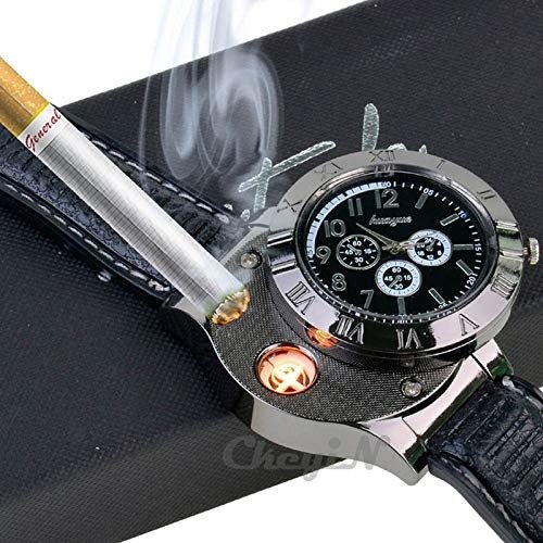 Luxury watch with black leather strap and silver casing, featuring a brand logo, on a dark background.