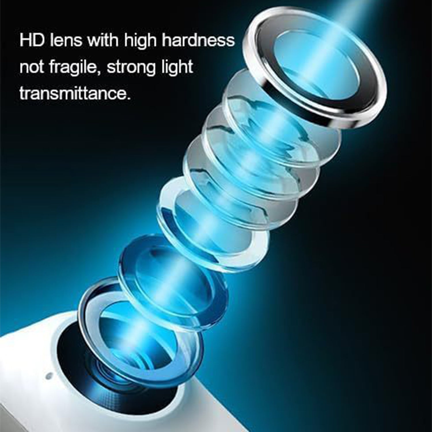 Glass lens with blue light transmission on a dark background