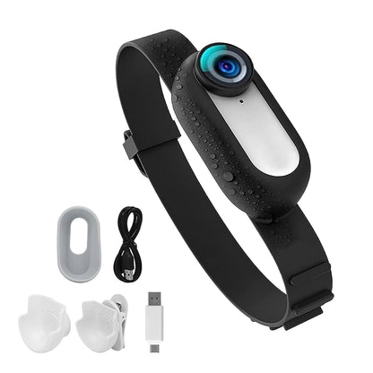 Black pet collar with camera, accessories on a white background