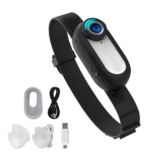 Black pet collar with camera, accessories on a white background