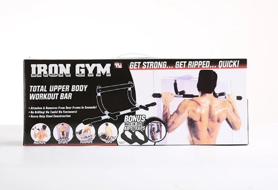 Iron Gym total upper body workout bar packaging on a white background