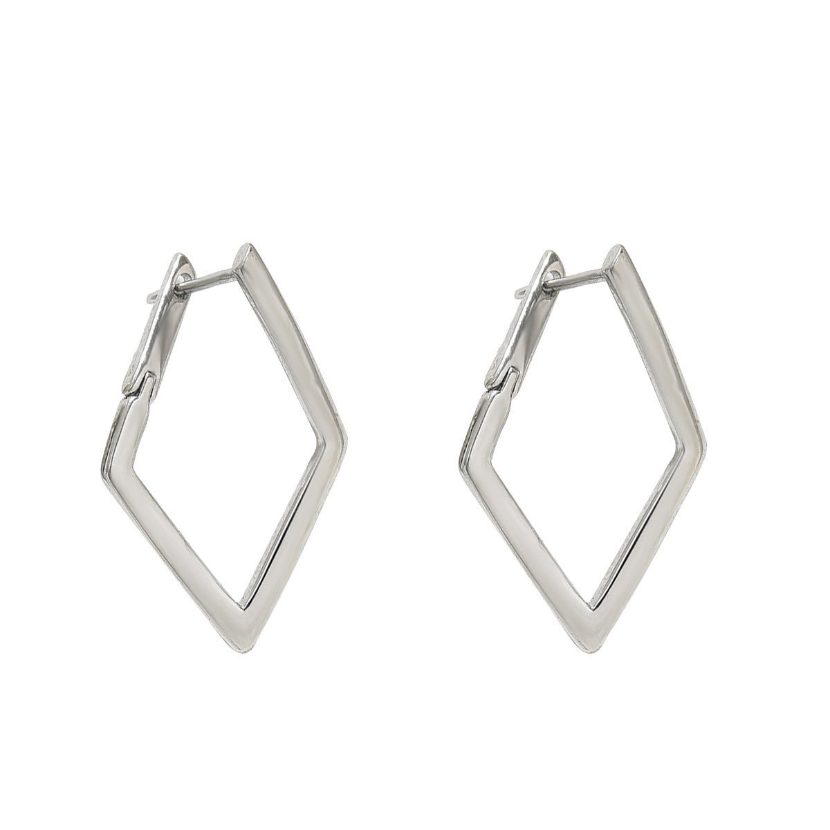 Pair of silver hoop earrings on a white background