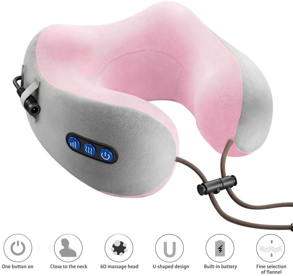 Neck massager with pink and gray design on a white background