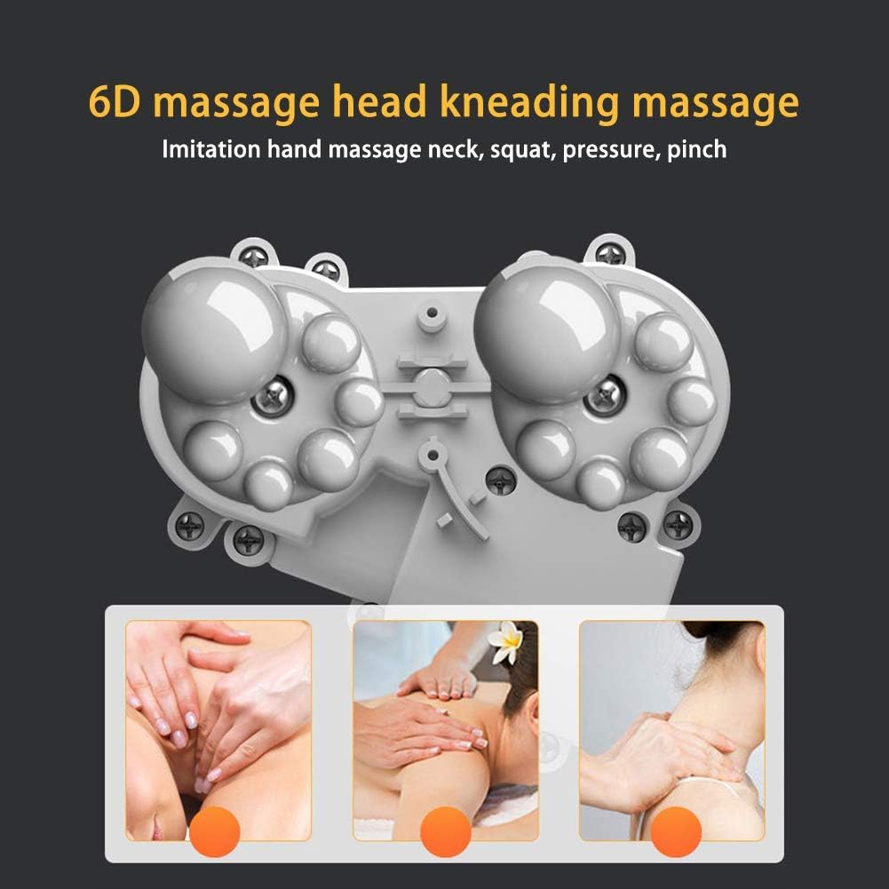 6D massage head kneading tool with images of massage application on a dark background